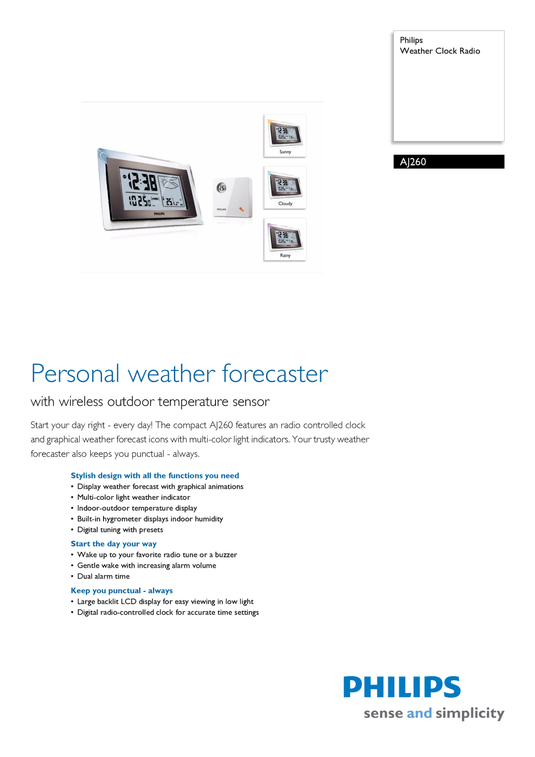 Philips AJ260/12 manual Stylish design with all the functions you need, Start the day your way, Keep you punctual always 