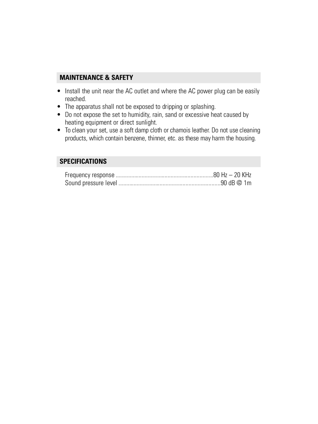 Philips AJ300D user manual Maintenance & Safety, Specifications 