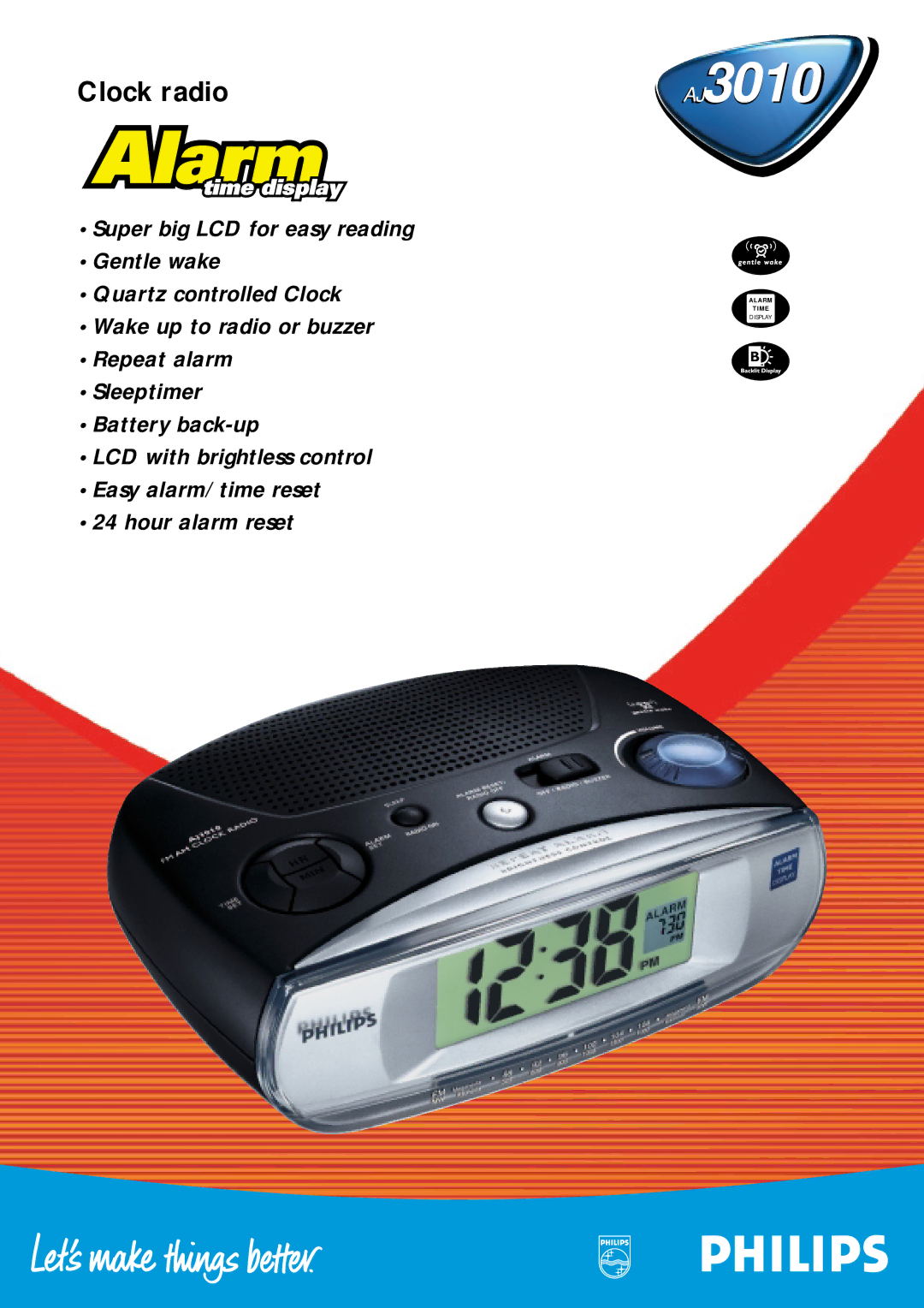 Philips AJ3010 manual Clock radio 