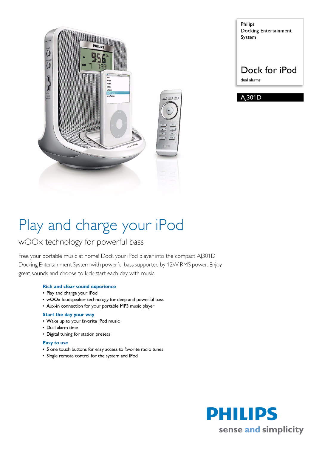 Philips AJ301D/12 manual Rich and clear sound experience, Start the day your way, Easy to use 