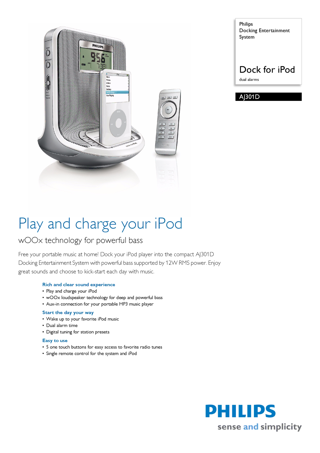 Philips AJ301D/79 manual Rich and clear sound experience, Start the day your way, Easy to use 