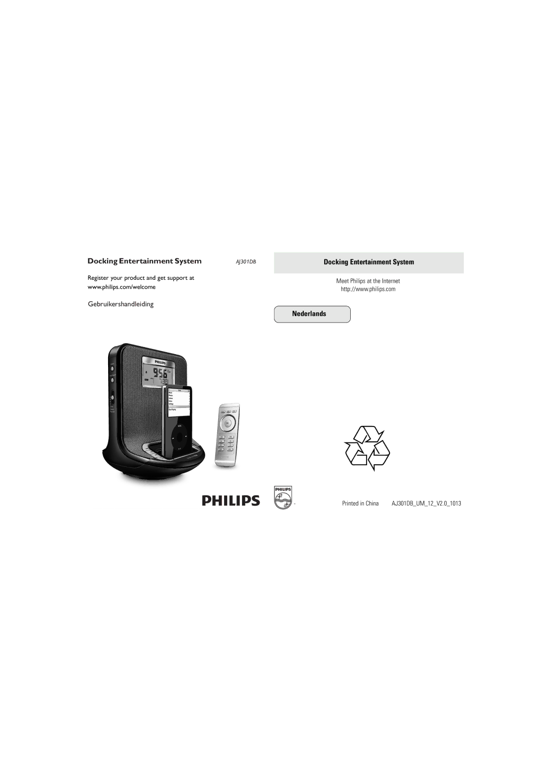 Philips AJ301DB manual Docking Entertainment System, Nederlands 