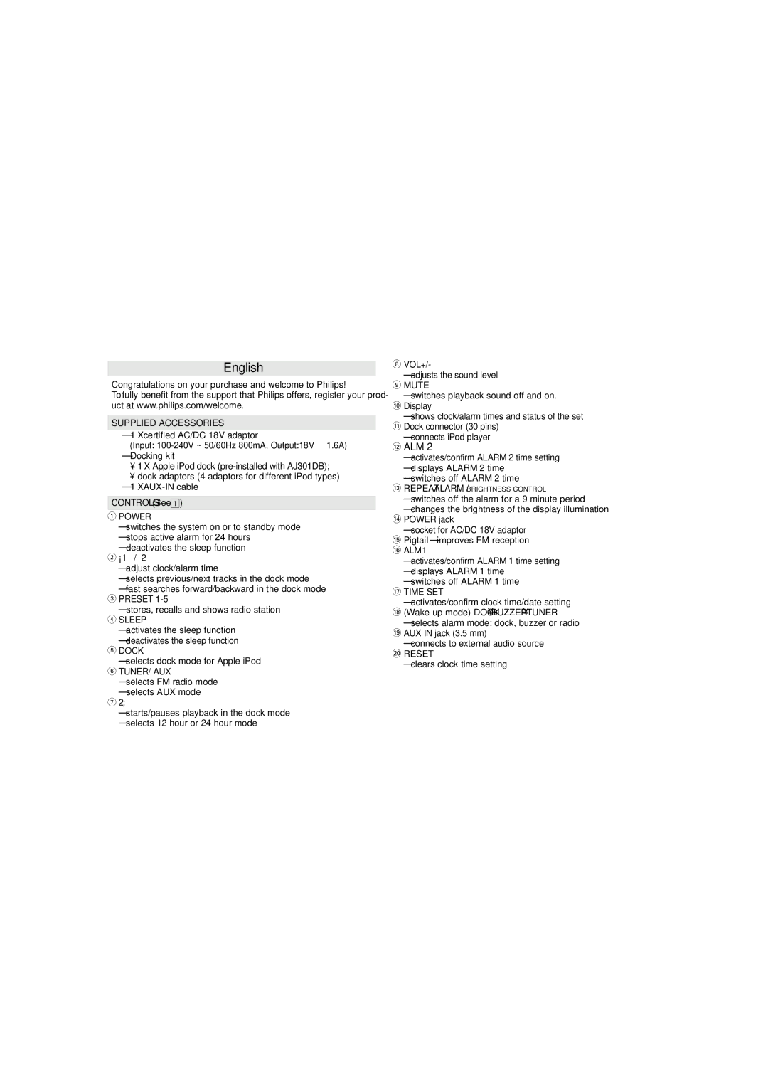 Philips AJ301DB/12 user manual @ Alm 