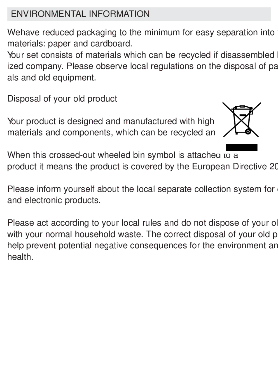 Philips AJ3112/37 user manual Environmental Information, Disposal of your old product 