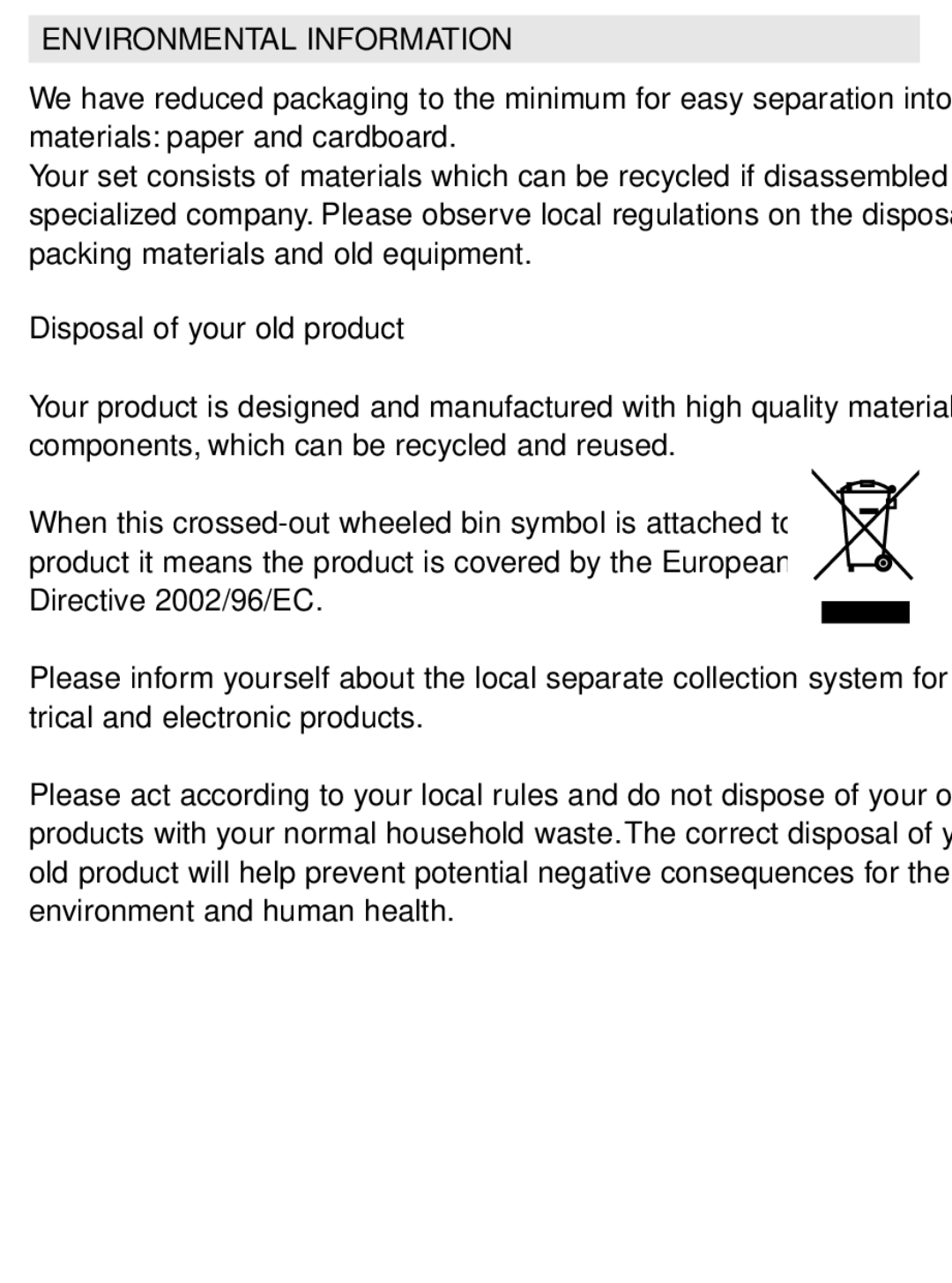 Philips AJ3122/61 user manual Environmental Information, Disposal of your old product 