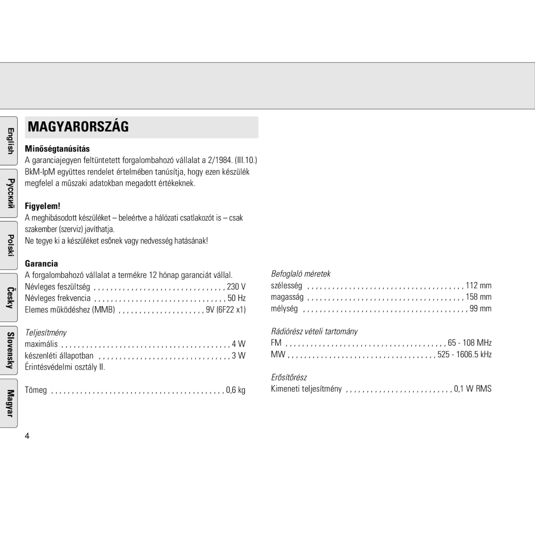 Philips AJ3130/05 manual Magyarország 