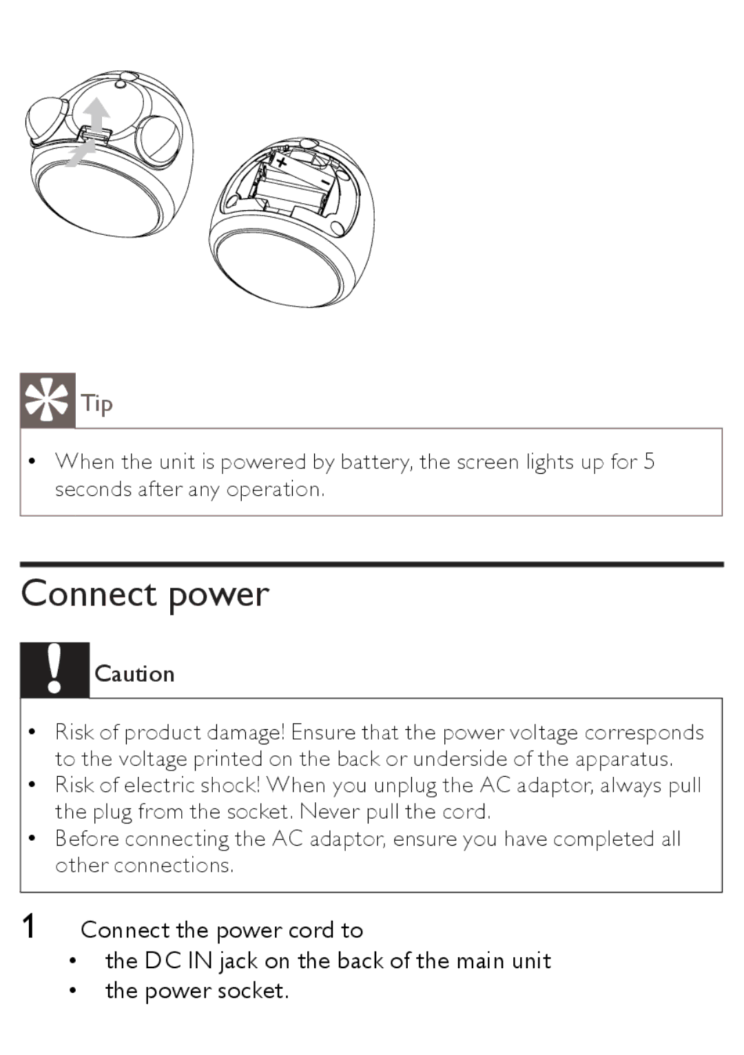 Philips AJ3138/12 user manual Connect power, Tip 