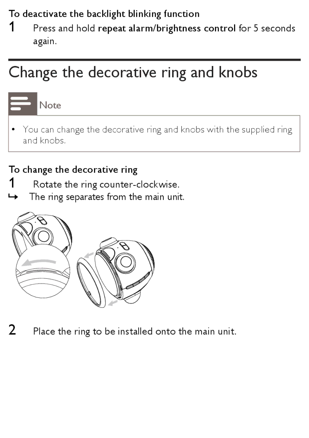 Philips AJ3138/12 user manual Change the decorative ring and knobs 