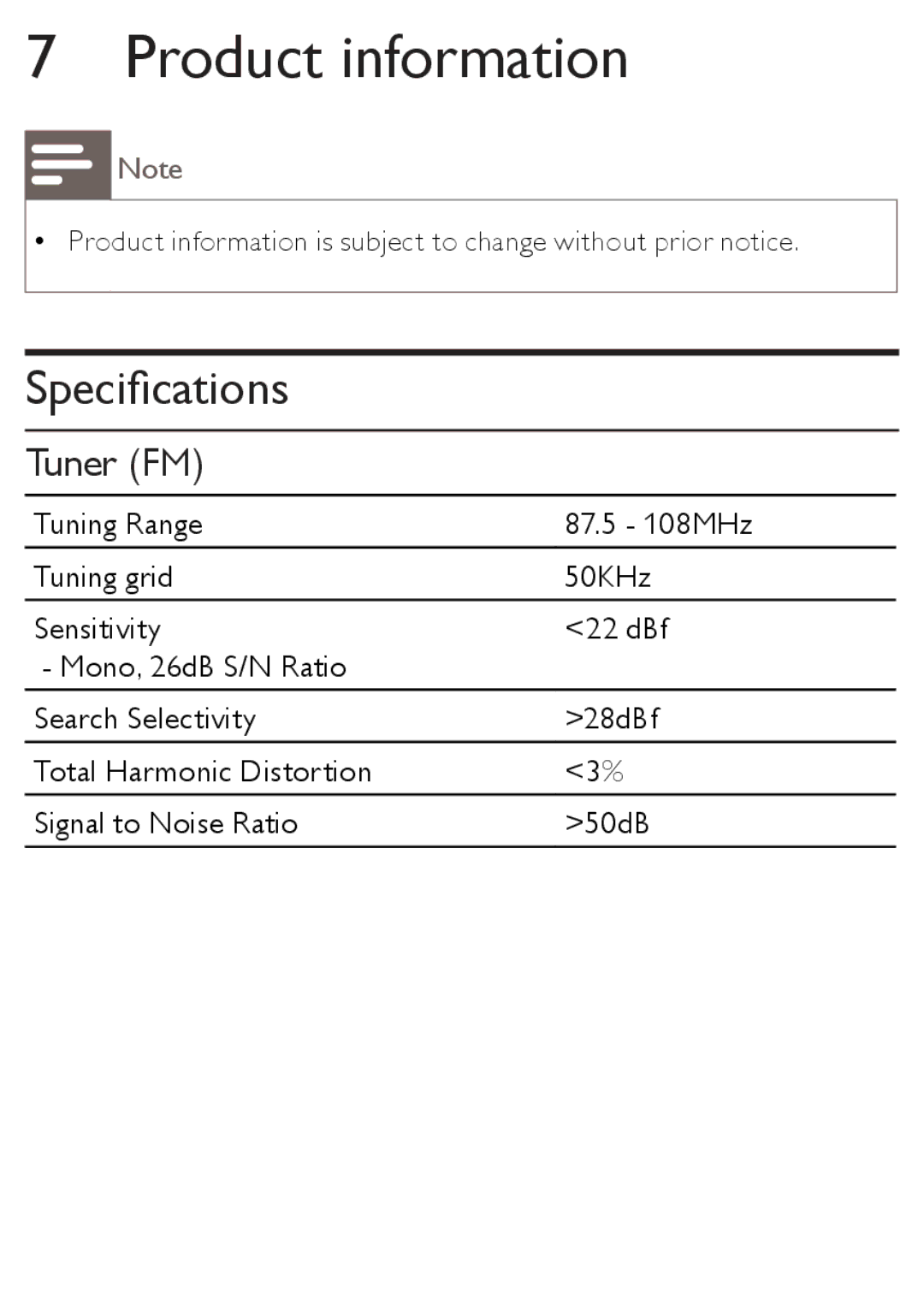 Philips AJ3138/12 user manual Product information, Specifications 