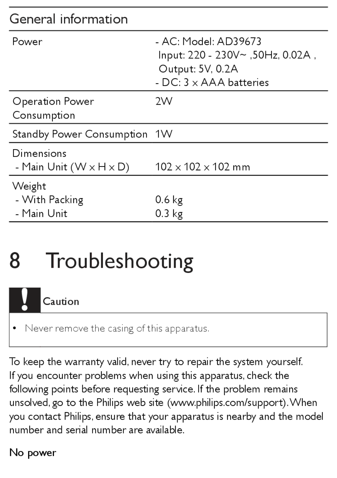 Philips AJ3138/12 user manual Troubleshooting, General information 