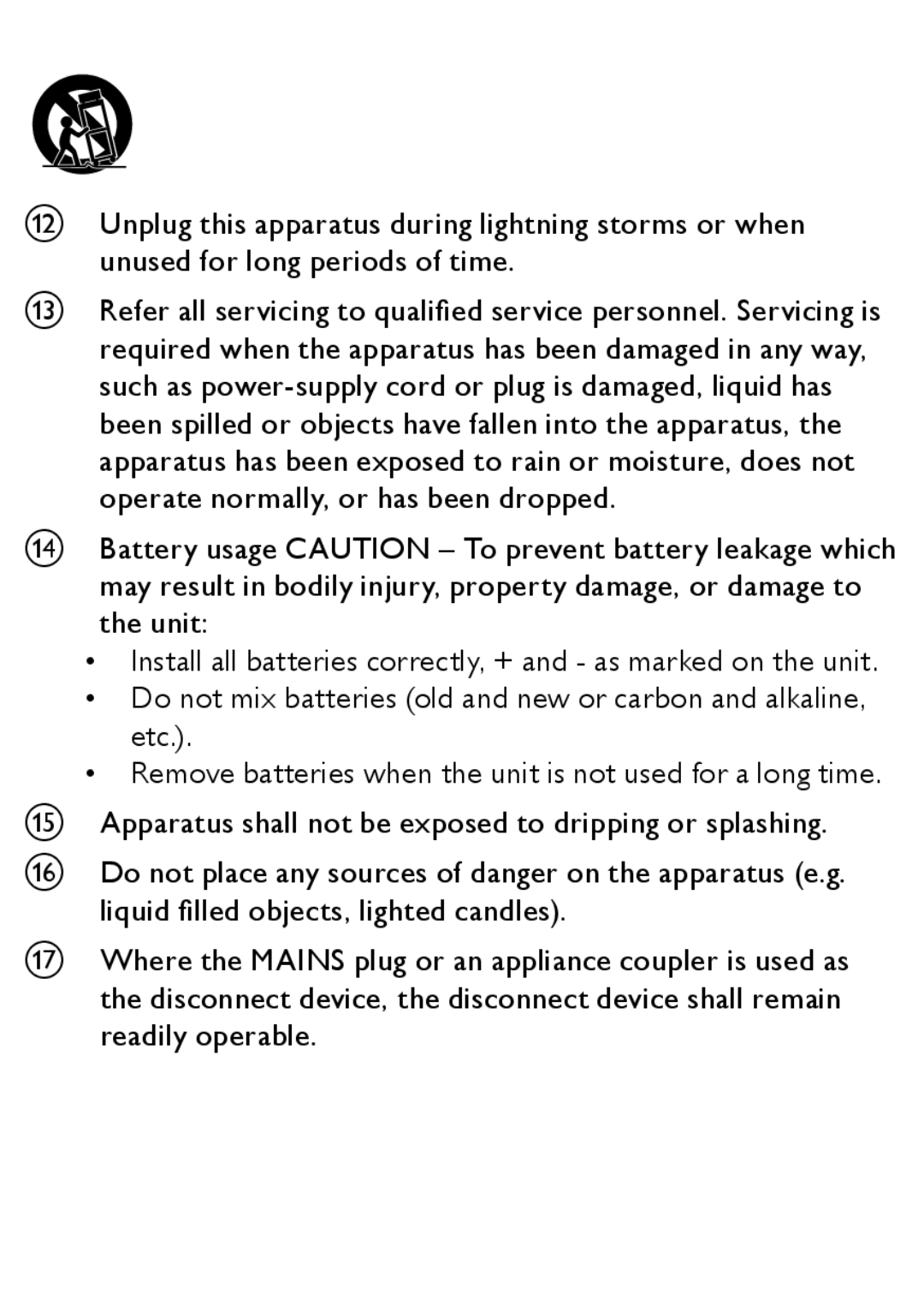 Philips AJ3138/12 user manual Do not mix batteries old and new or carbon and alkaline, etc 