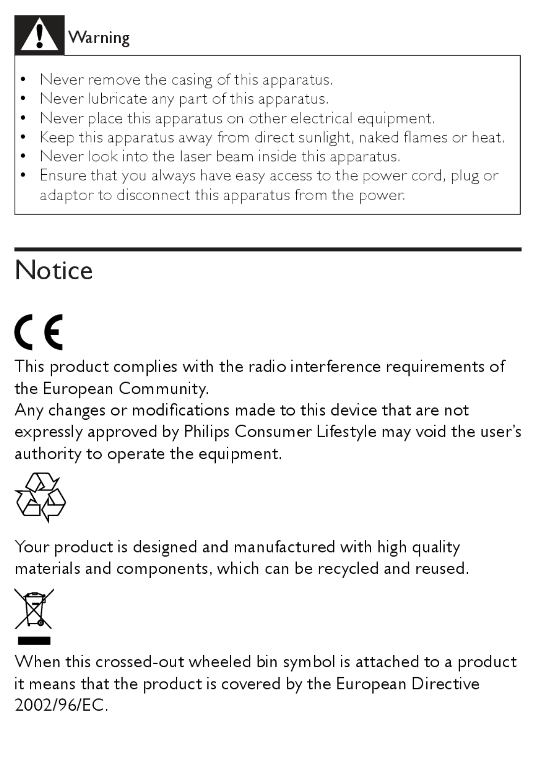 Philips AJ3138/12 user manual Never look into the laser beam inside this apparatus 