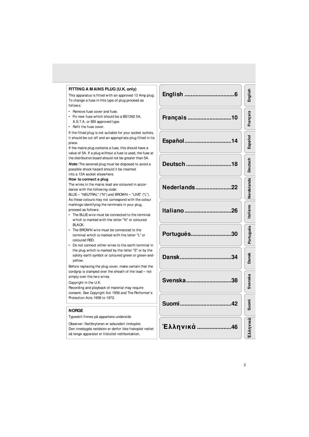 Philips AJ3142 manual Norge, Into a 13A socket elsewhere, How to connect a plug, Copyright in the U.K 