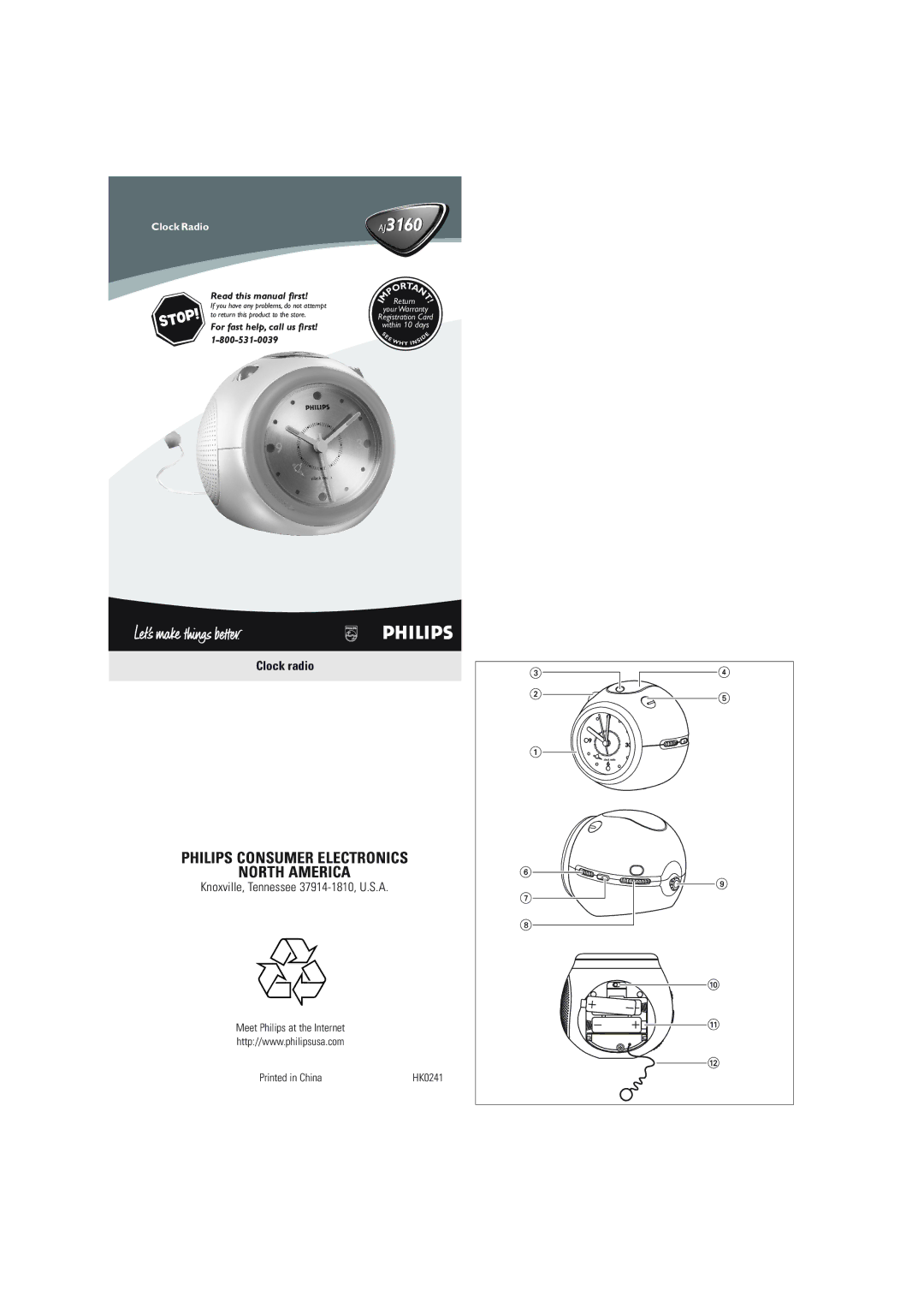 Philips AJ3160 warranty AJJ3160 