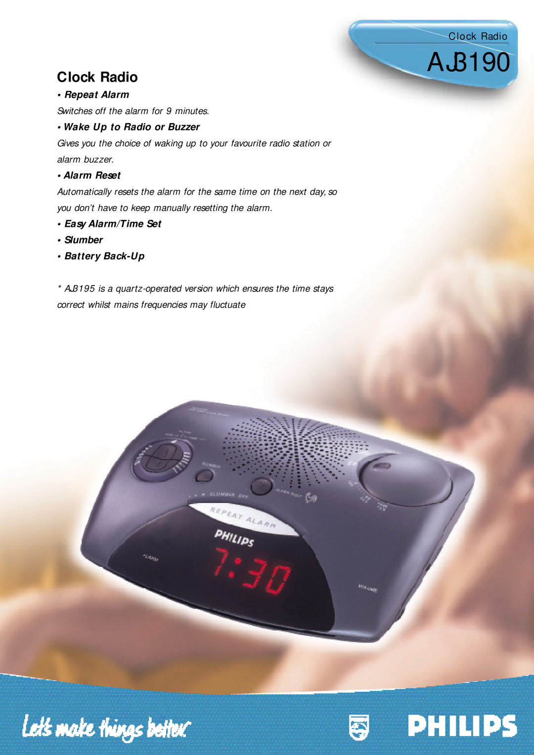 Philips AJ3190/11 manual Repeat Alarm, Wake Up to Radio or Buzzer, Alarm Reset 