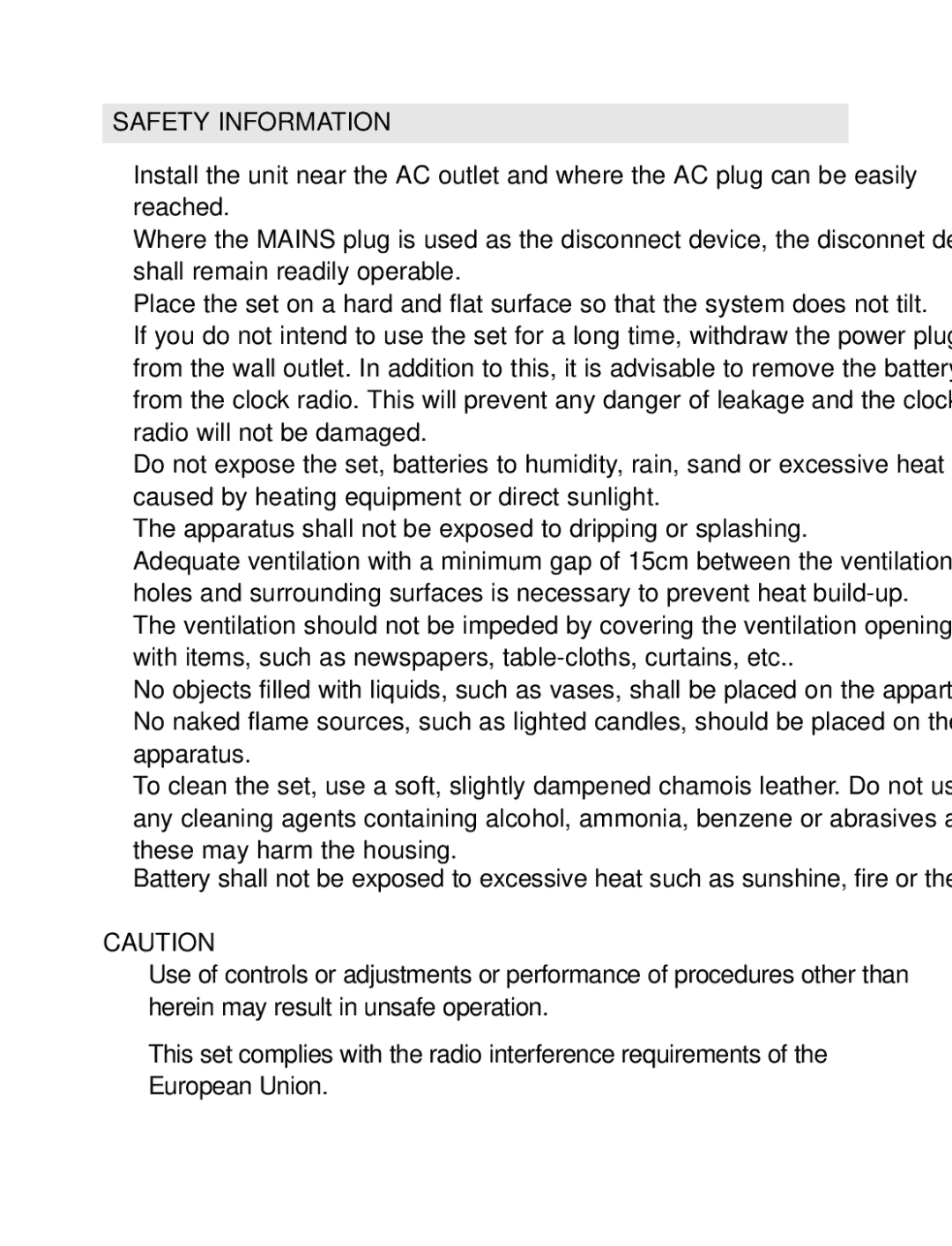 Philips AJ3231/05 user manual Safety Information, Apparatus shall not be exposed to dripping or splashing 