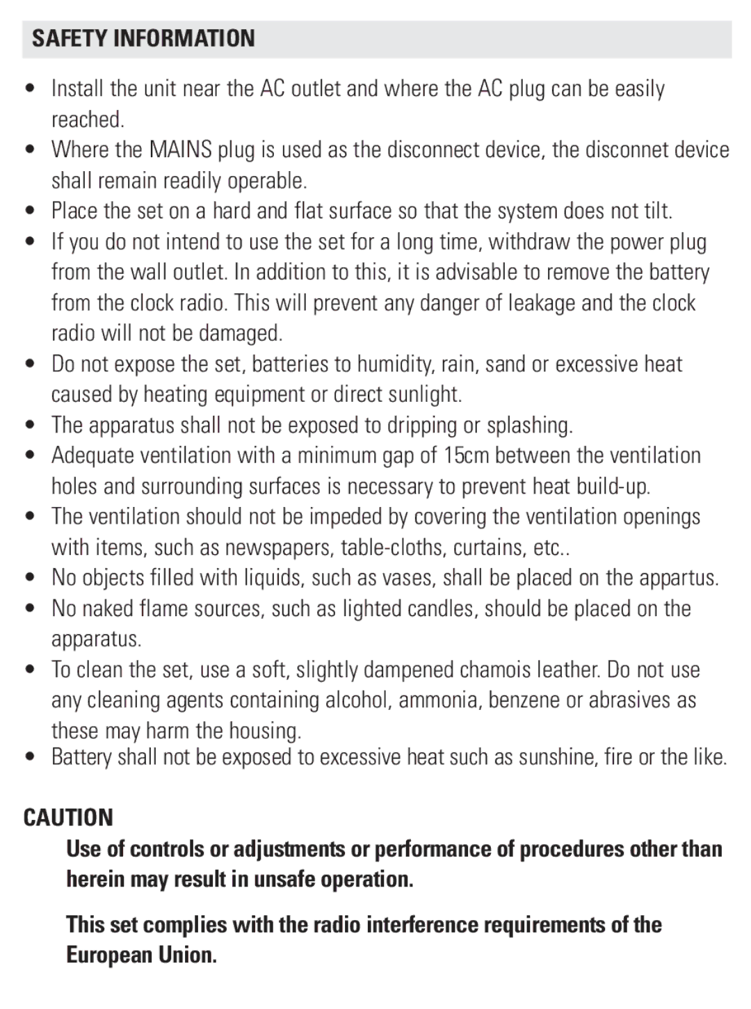 Philips AJ3231/37 user manual Safety Information, Apparatus shall not be exposed to dripping or splashing 