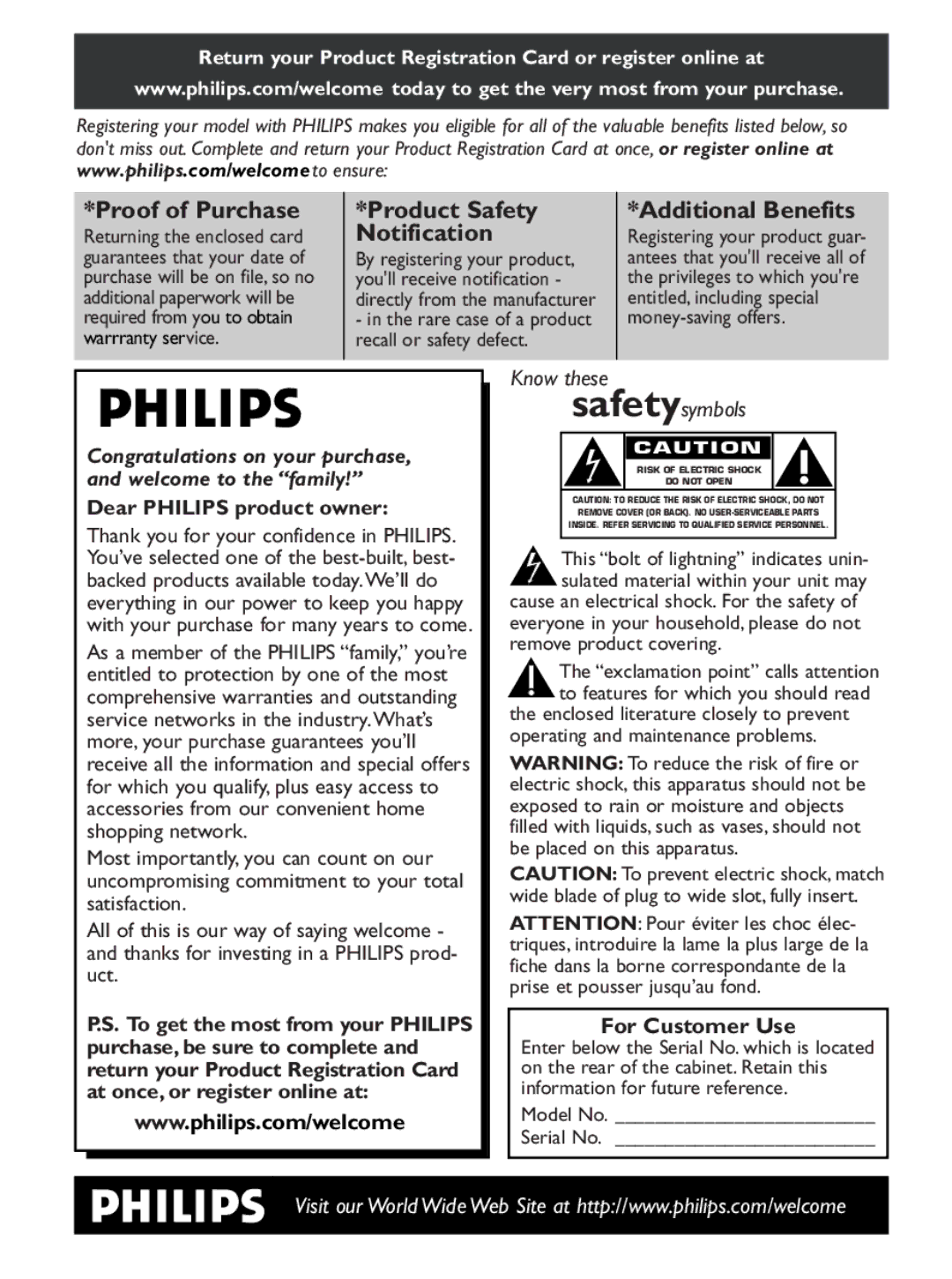 Philips AJ3231/37 user manual Proof of Purchase Product Safety Additional Benefits 