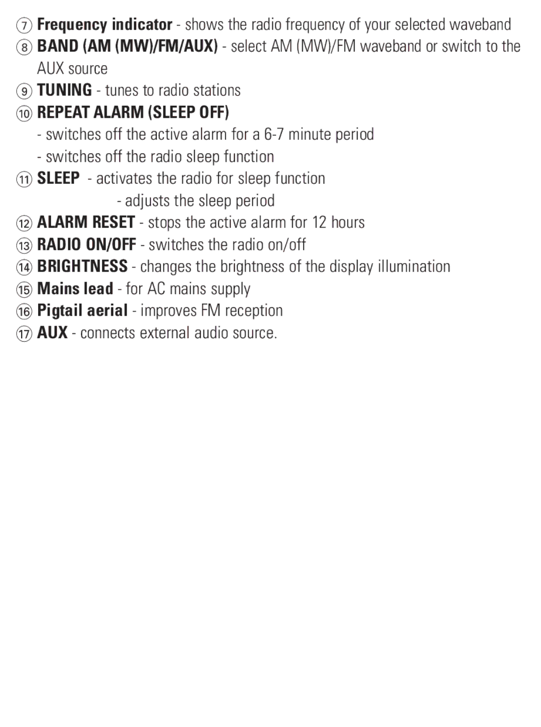 Philips AJ3231/37 user manual Repeat Alarm Sleep OFF 