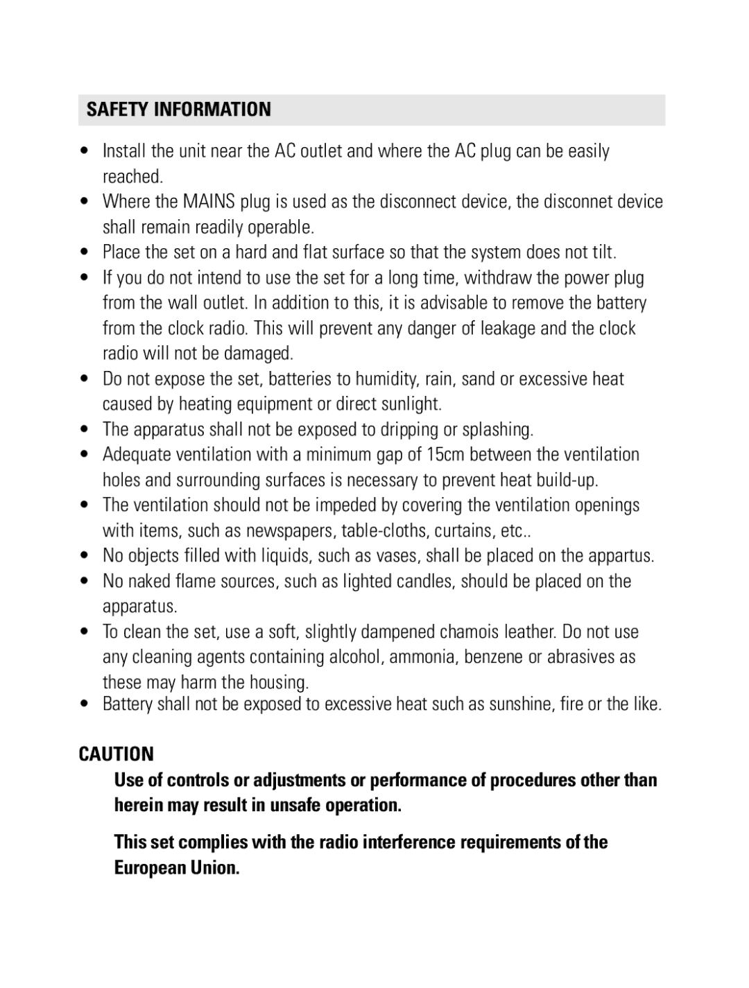 Philips AJ3231/79 user manual Safety Information, Apparatus shall not be exposed to dripping or splashing 