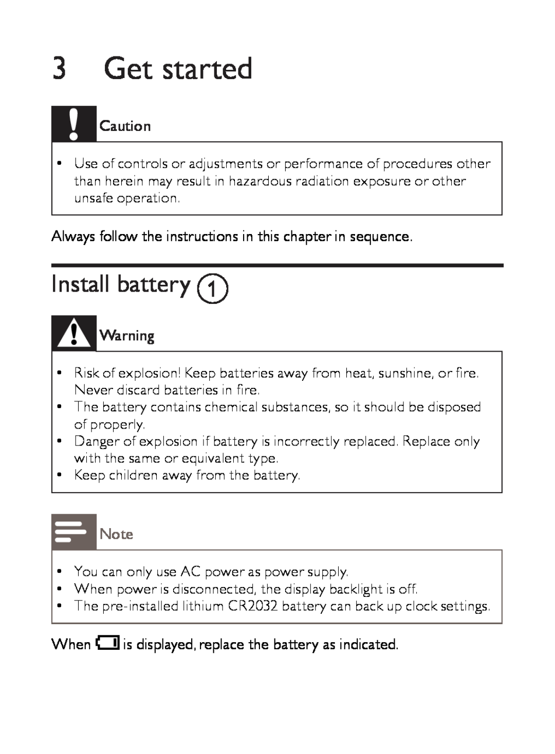 Philips AJ3500 user manual Get started, Install battery A 