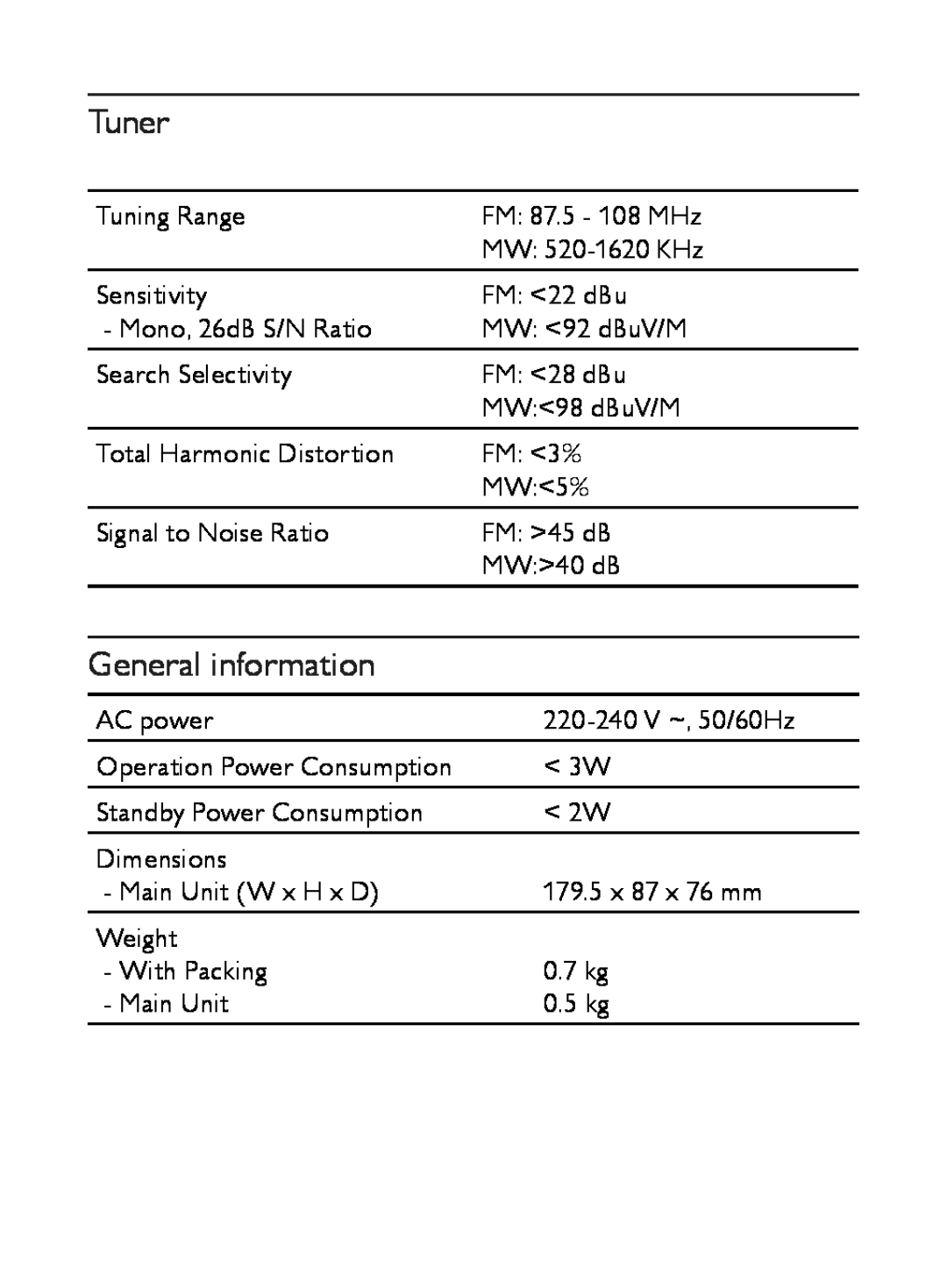 Philips AJ3500 user manual Tuner, General information 
