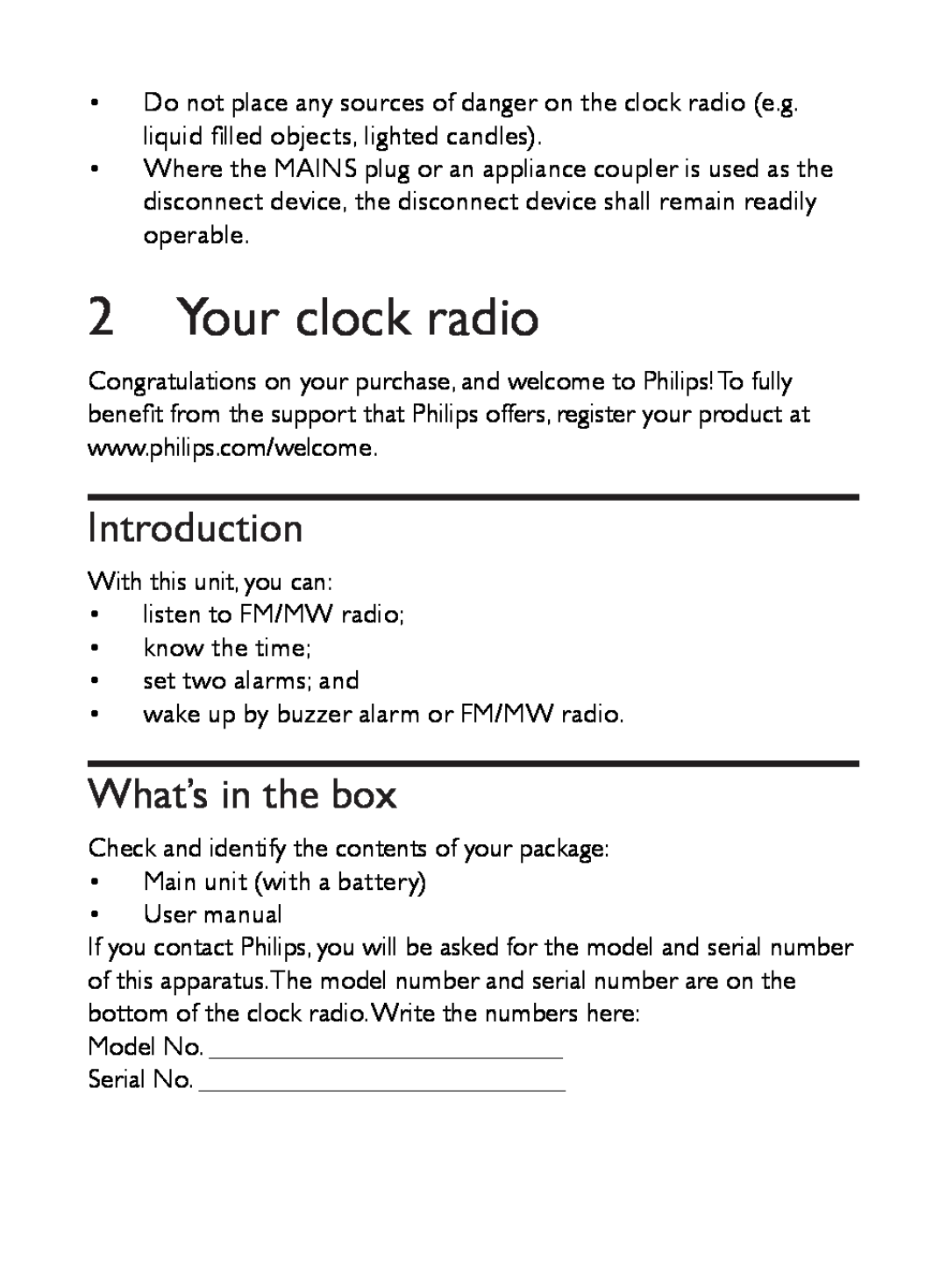 Philips AJ3500 user manual Your clock radio, Introduction, What’s in the box 
