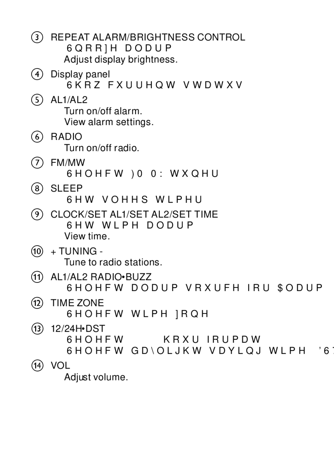 Philips AJ3500 user manual Repeat ALARM/BRIGHTNESS Control 