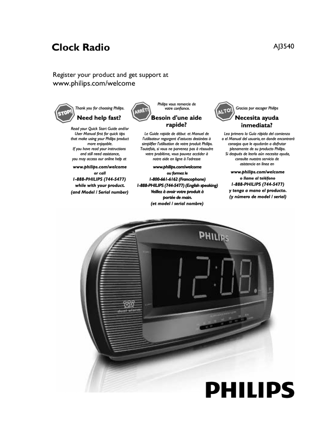 Philips AJ3540/37B manual Clock Radio 