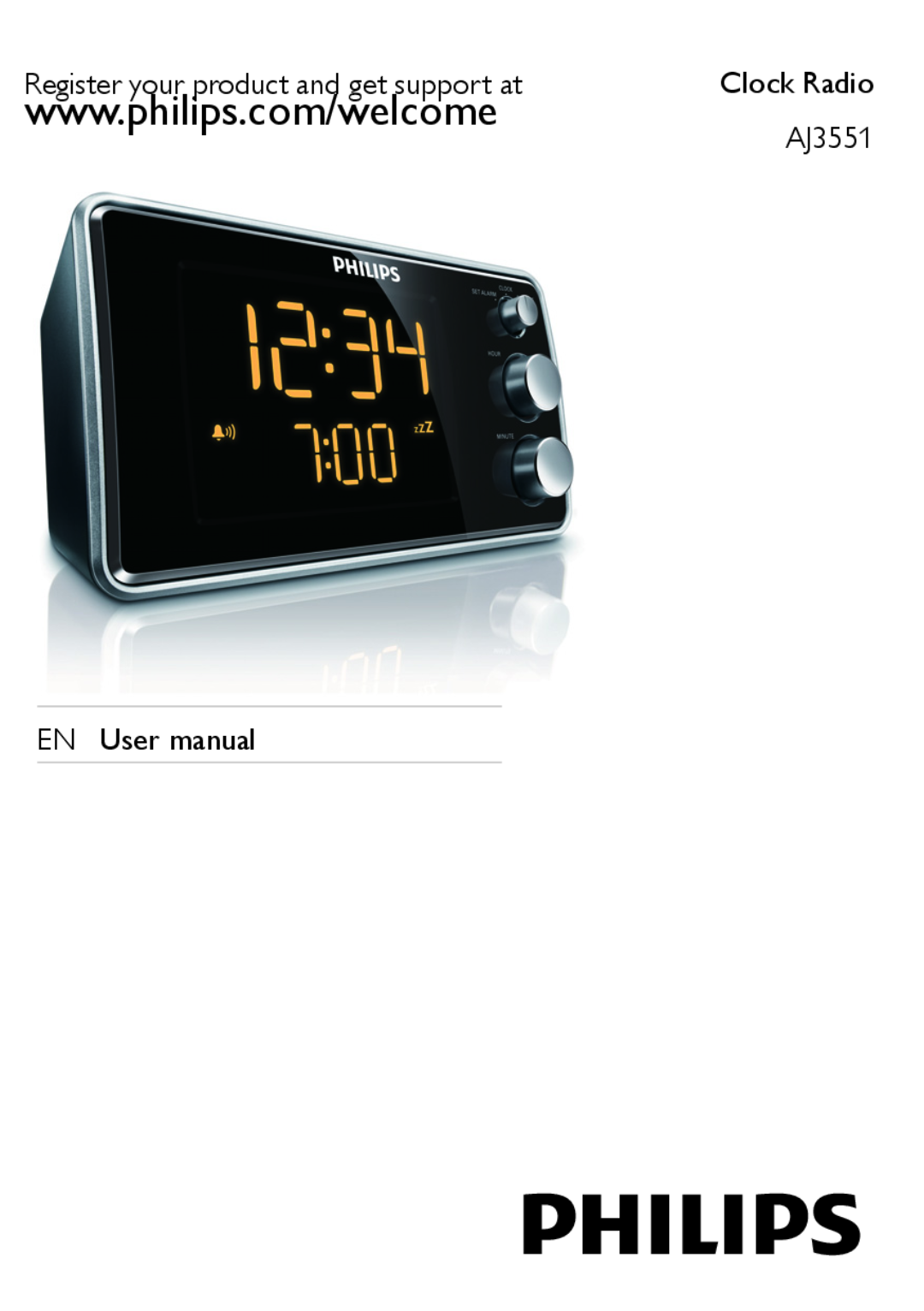Philips AJ3551 user manual Register your product and get support at, EN User manual, Clock Radio 