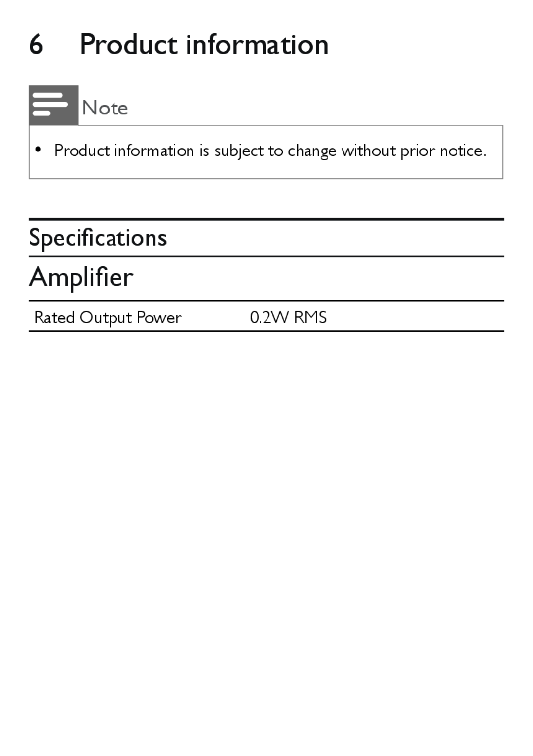Philips AJ3551 user manual Product information, Ampliﬁer, Speciﬁcations 