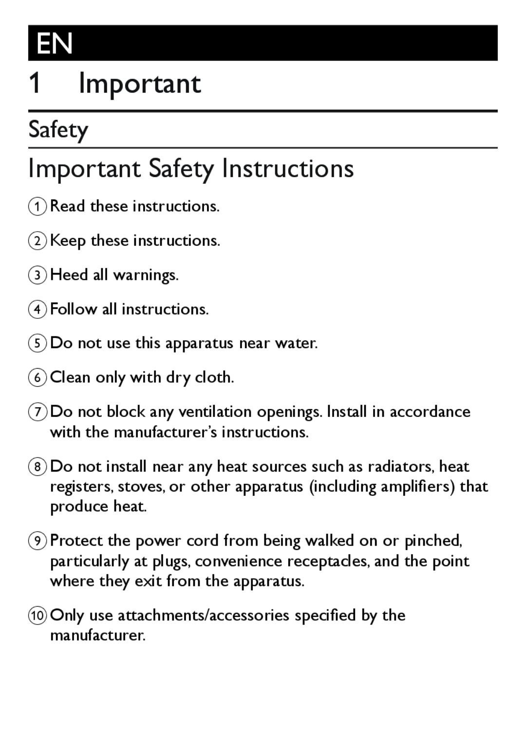 Philips AJ3551 user manual Important Safety Instructions 