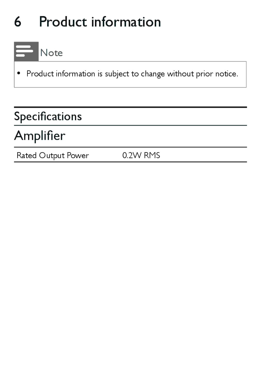 Philips AJ3551/12 user manual Product information, Ampliﬁer, Speciﬁcations 