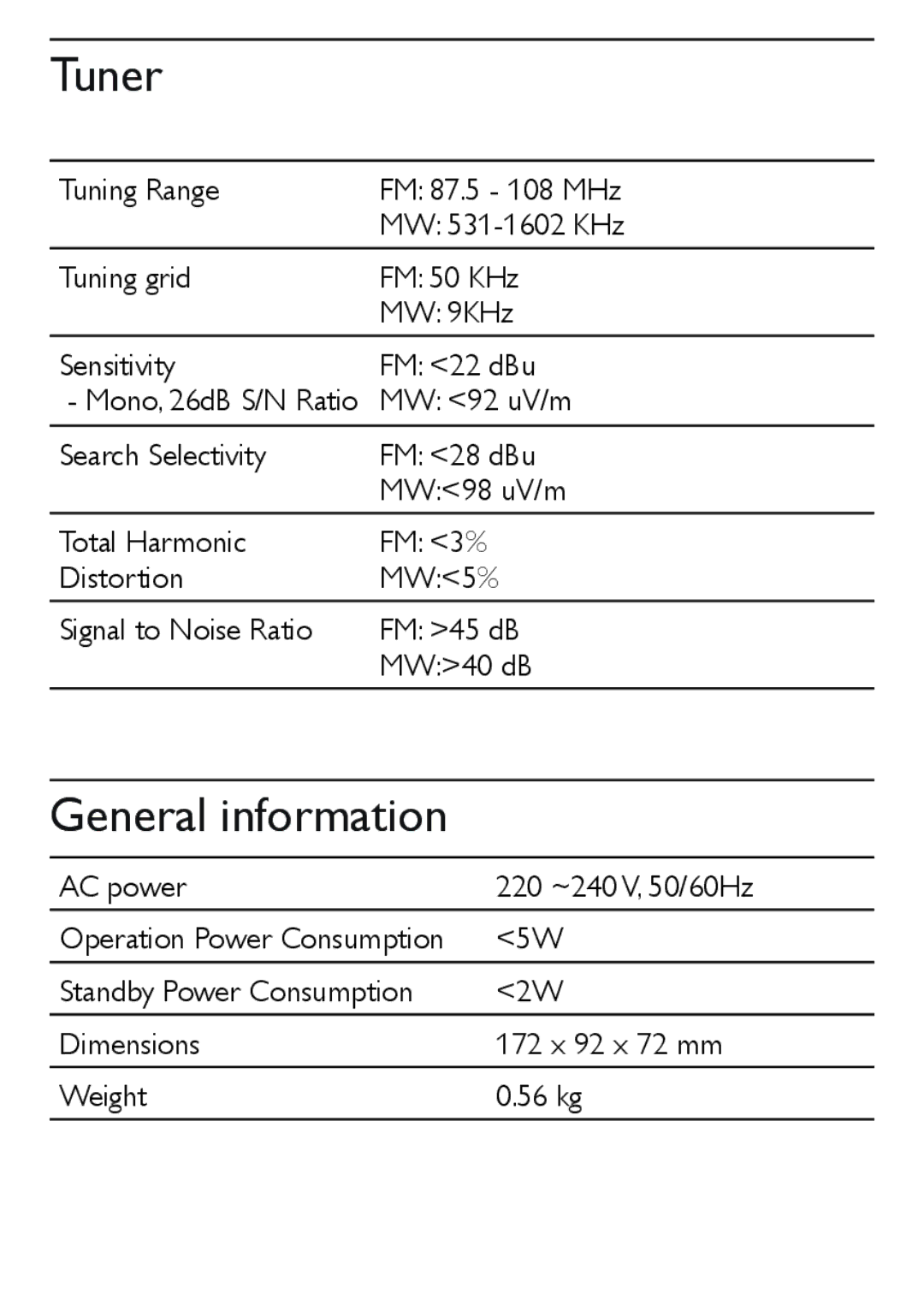 Philips AJ3551/12 user manual Tuner, General information 