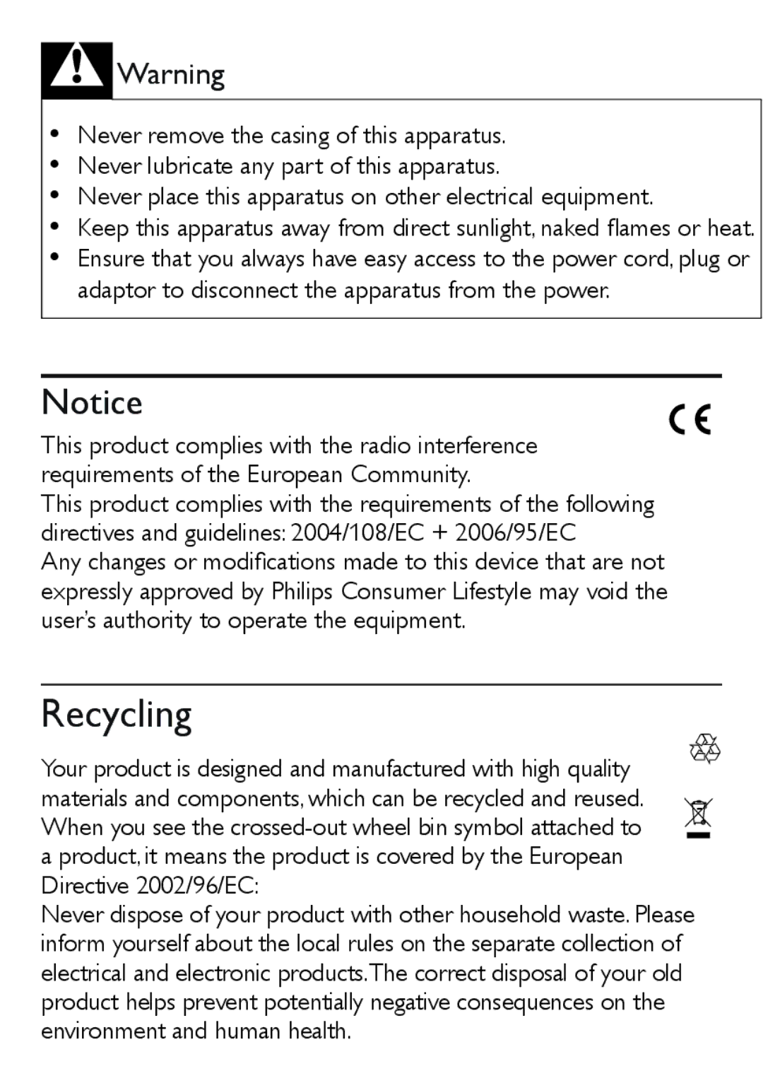 Philips AJ3551/12 user manual Recycling 