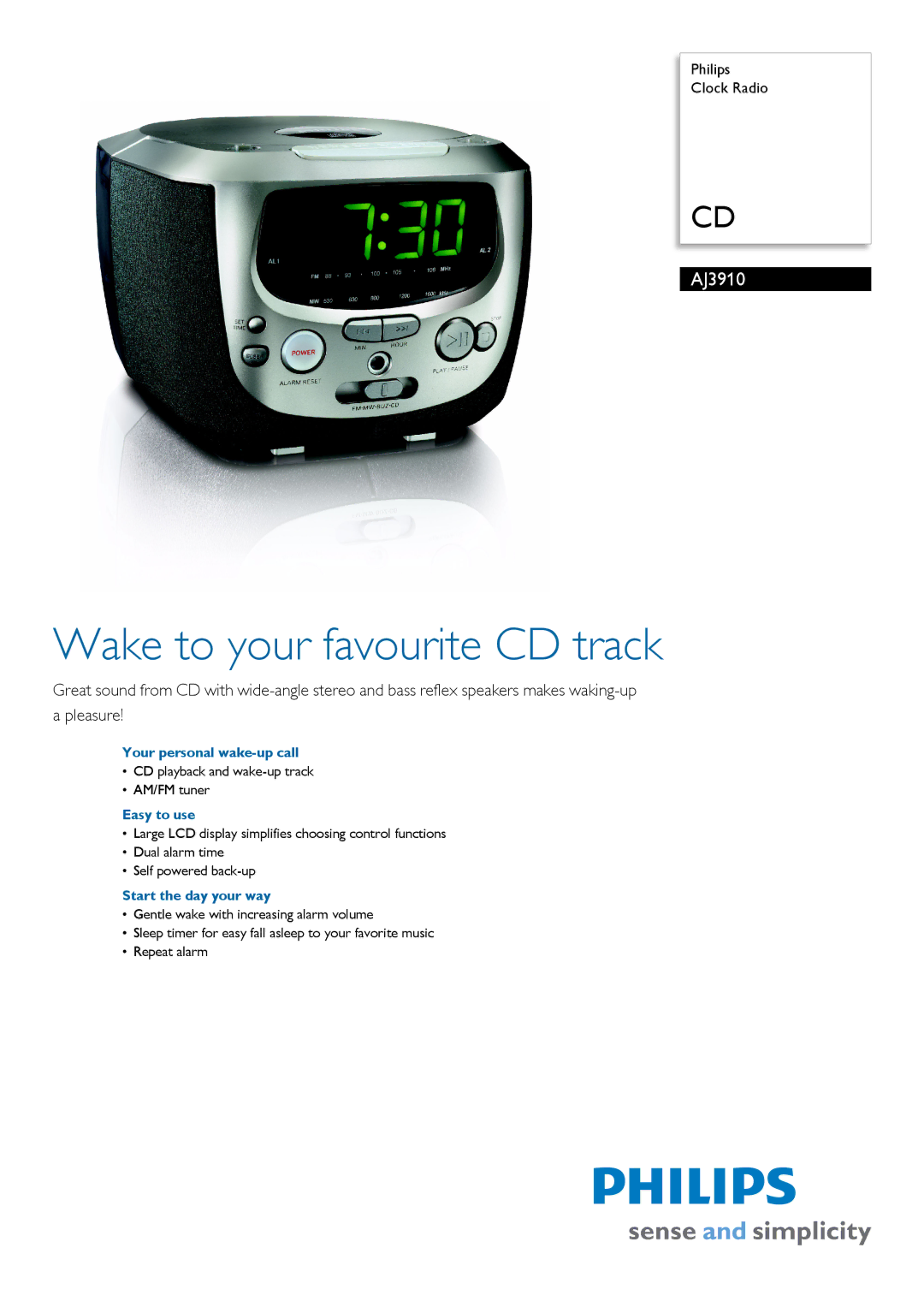 Philips AJ3910/05 manual Your personal wake-up call, Easy to use, Start the day your way 