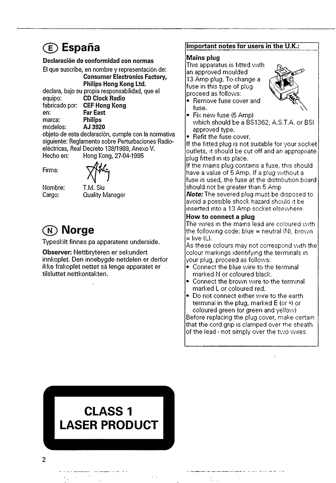 Philips AJ3920 manual 