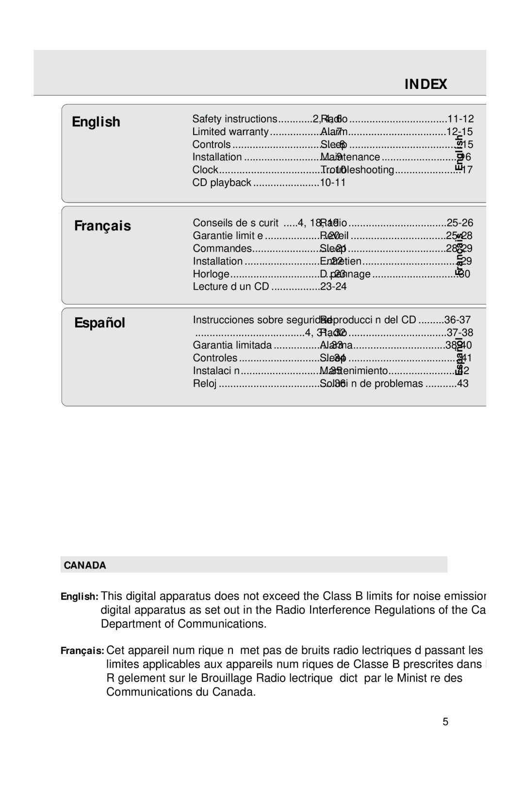 Philips AJ3965 manual Index, 10-11, 23-24 