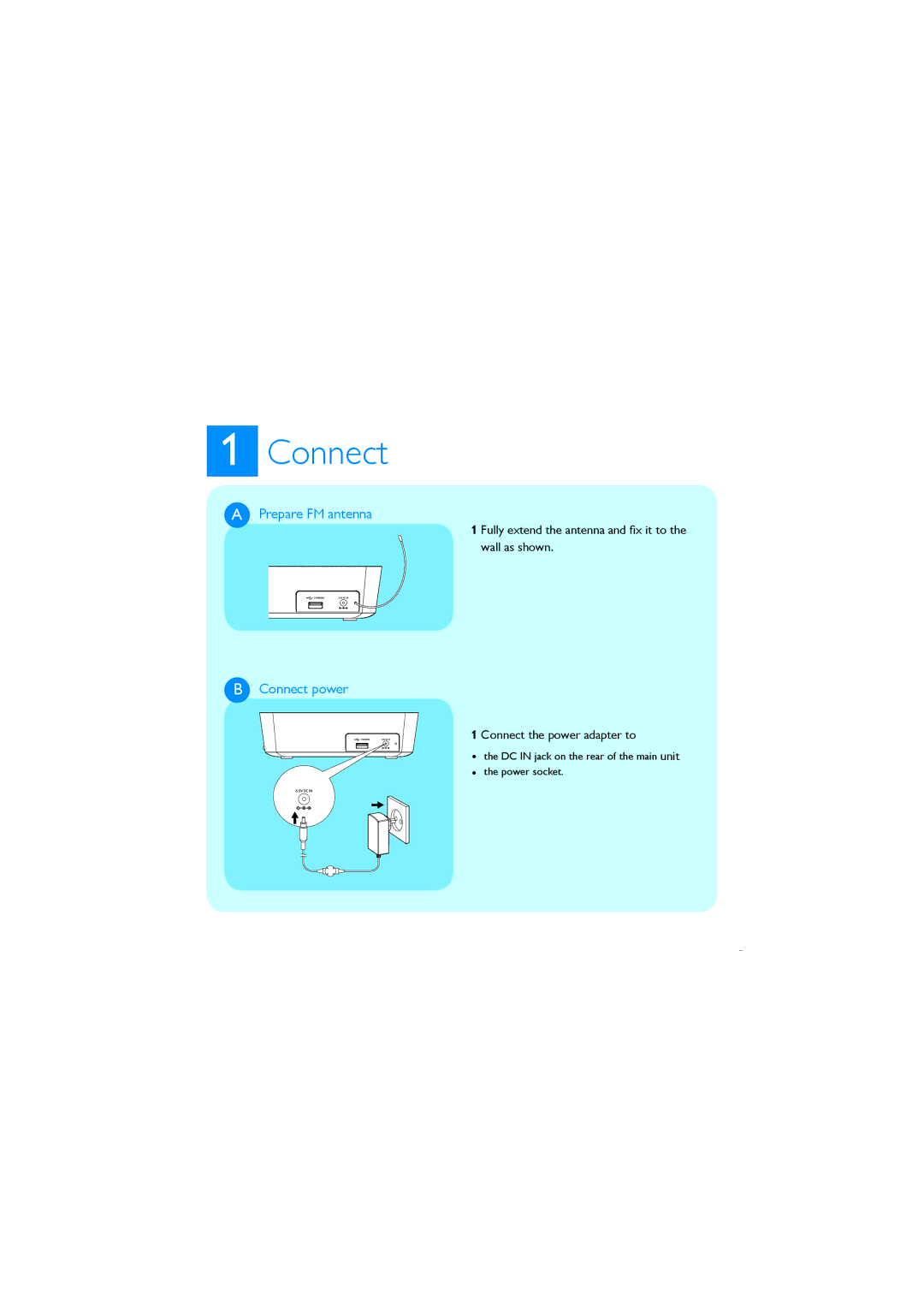 Philips AJ4200/12 specifications Prepare FM antenna, Connect power 