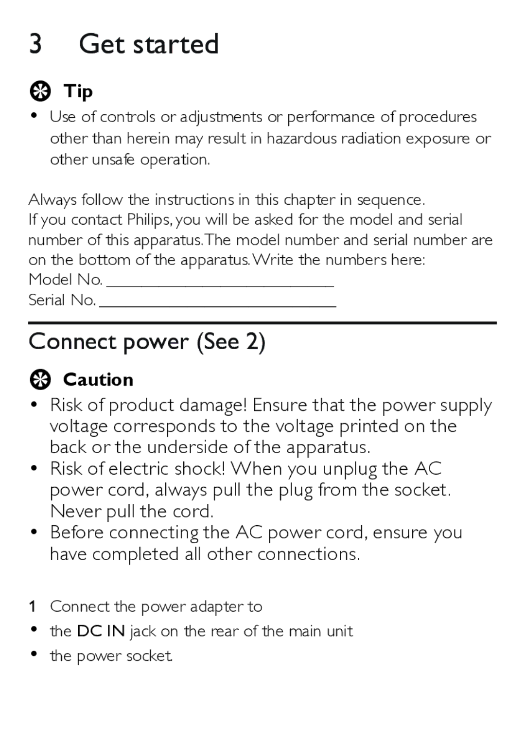 Philips AJ4200/79 user manual Get started, Connect power See 