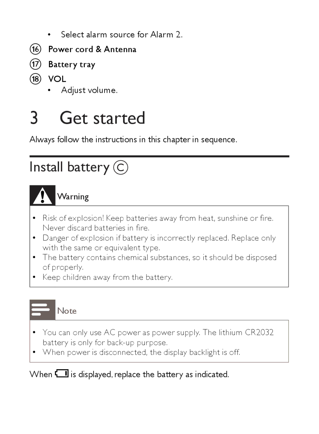 Philips AJ5000 user manual Get started, Install battery C 