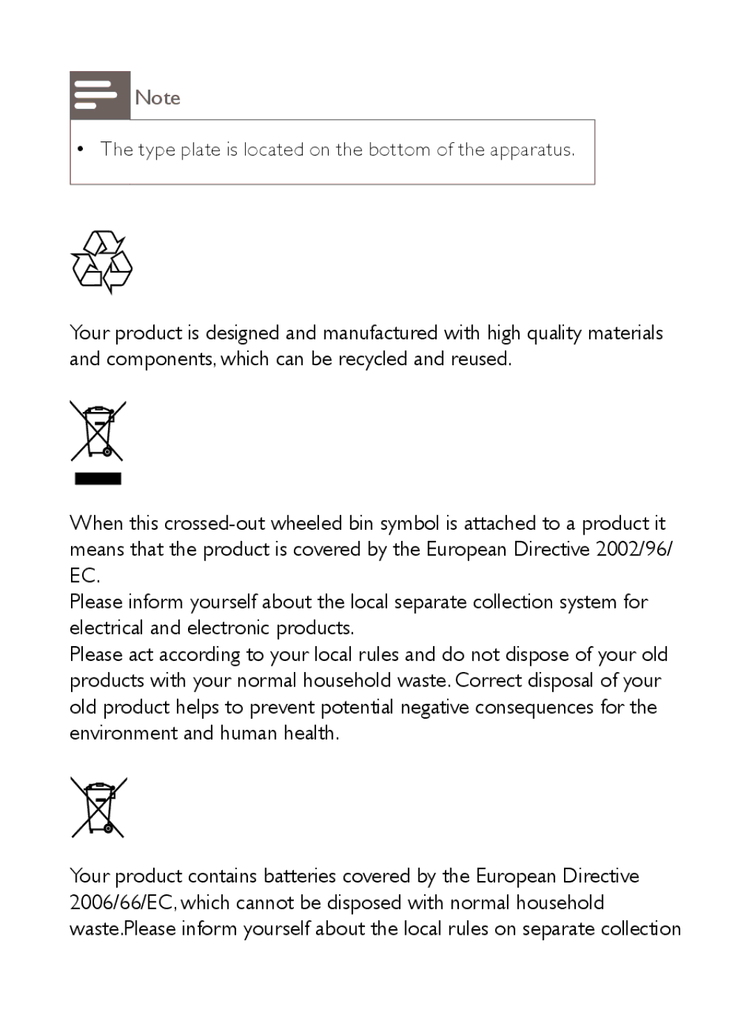 Philips AJ5000 user manual Type plate is located on the bottom of the apparatus 