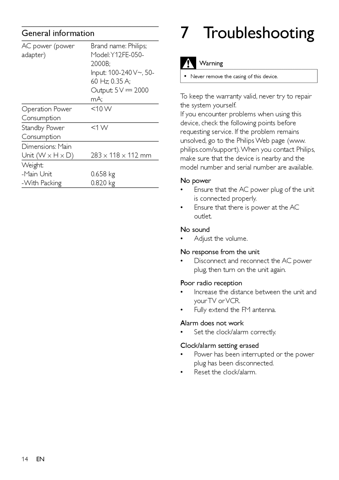 Philips AJ5300D user manual Troubleshooting, General information 