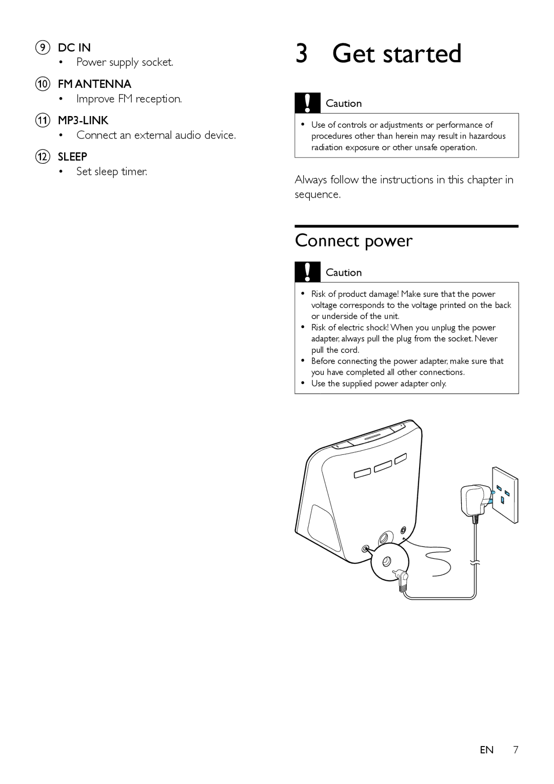 Philips AJ5300D user manual Get started, Connect power 