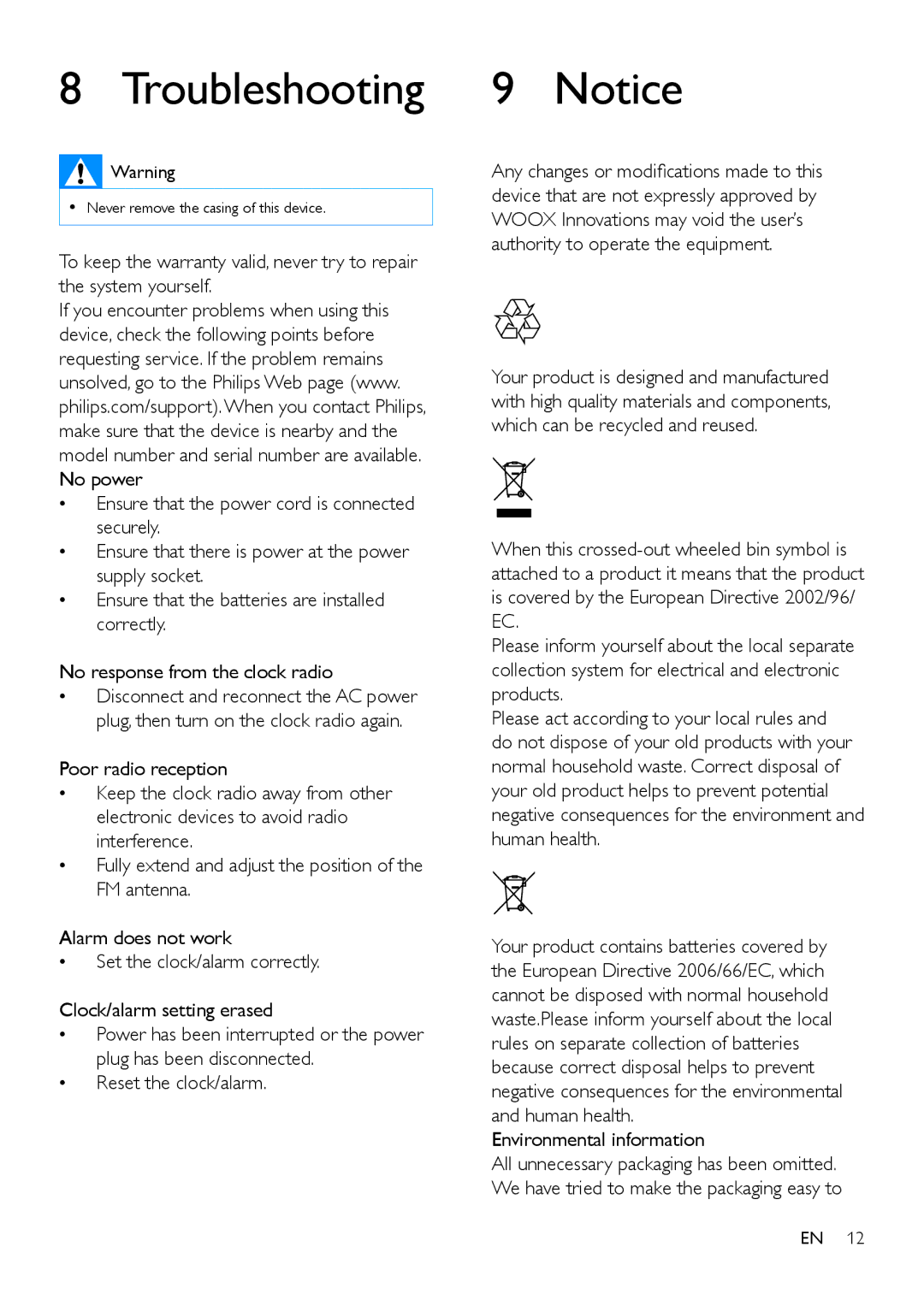 Philips AJ6200DB user manual Troubleshooting, Environmental information 