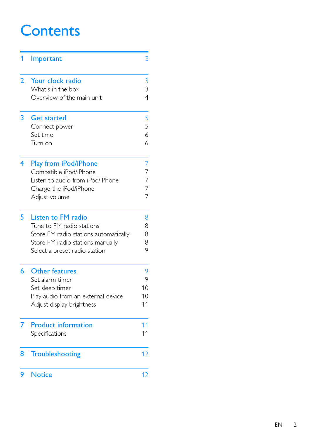 Philips AJ6200DB user manual Contents 