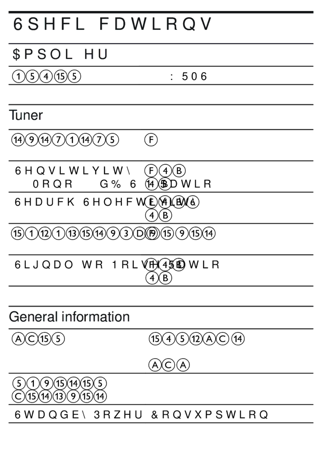 Philips AJ7010 user manual Specifications, Amplifier, Tuner, General information 