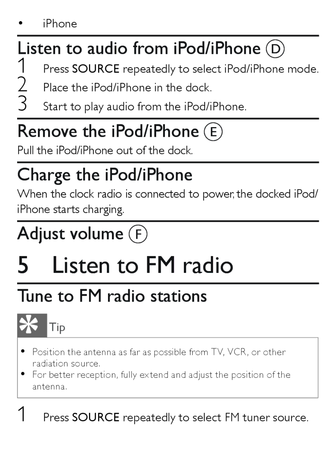 Philips AJ7030D user manual Listen to FM radio 