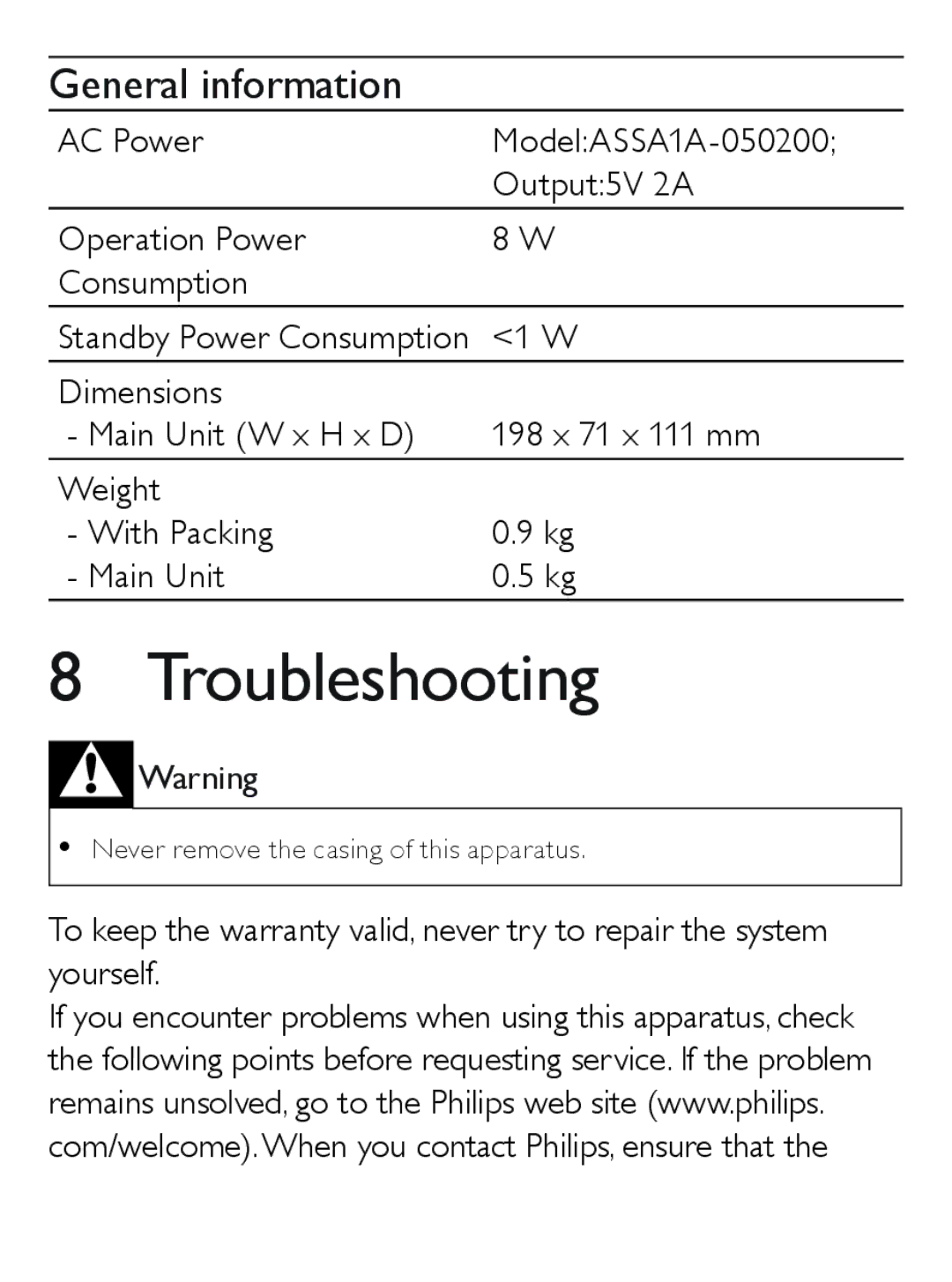 Philips AJ7030D user manual Troubleshooting, General information 