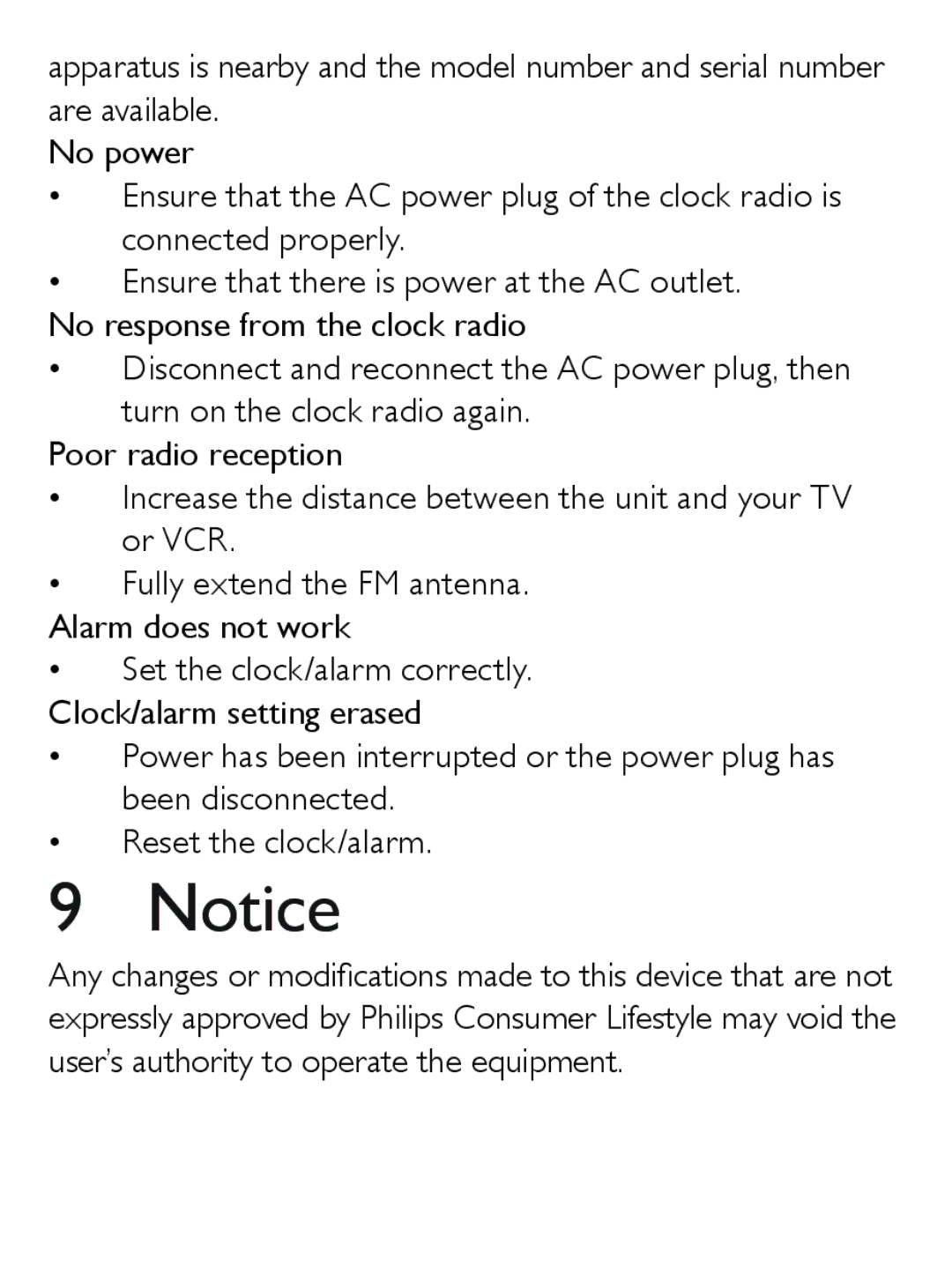 Philips AJ7030D user manual Set the clock/alarm correctly. Clock/alarm setting erased 